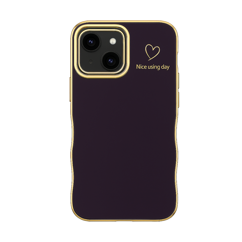 Luxus Handyhülle Dunkellila mit Goldrahmen für iPhone 14 Plus